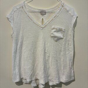 Anthropologie White Embroidered Tee with Pocket - Women's XS
